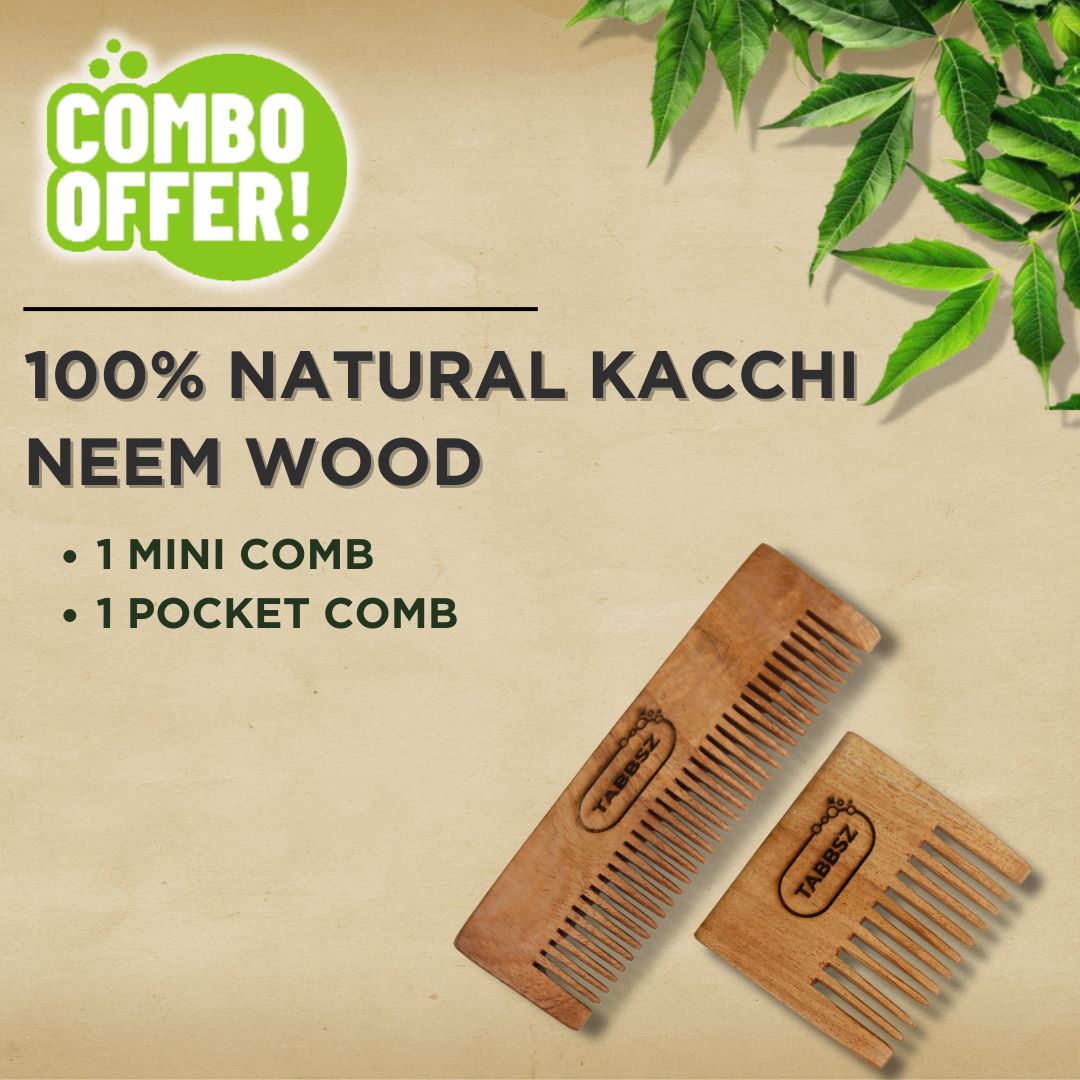 Tabbsz kachi neem wood comb, wood comb combo, Eco friendly comb, Non plastic comb, Wooden comb, Kacchi neem comb, Affordable wooden comb, Cheap wood comb, Best wood comb, Anti hairfall comb, Hair growth comb, Neem oil infused comb, Neem comb for thick hair, Sustainable hair comb, Hair care comb, Neem comb benefits, Anti dandruff wooden comb, shipped globally, India's first cleaning tablet, 100% natural comb, Mini comb, Mini wooden comb, Mini wood comb, Pocket comb, Pocketwoodcomb, Pocket wooden comb
