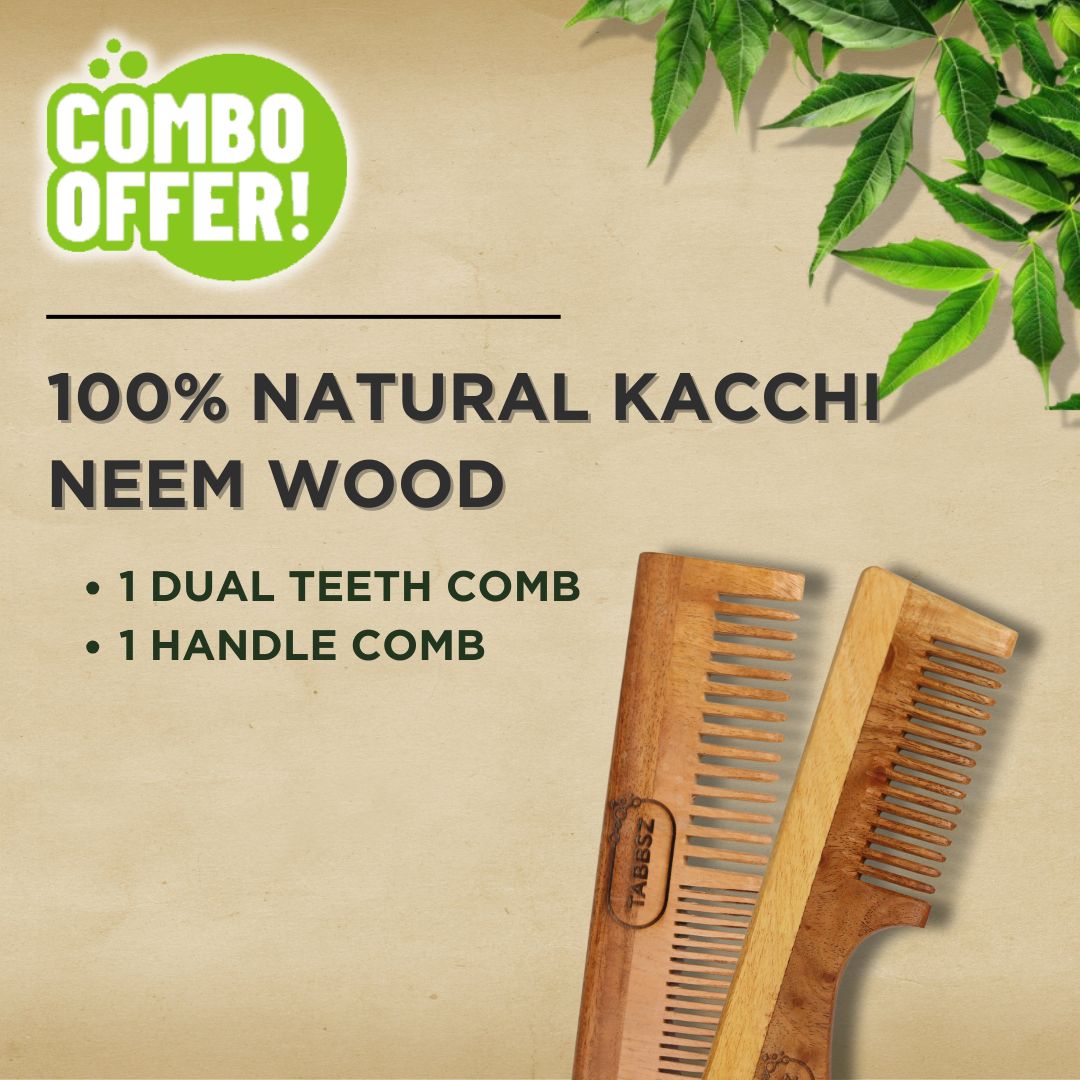 Tabbsz kachi neem wood comb, Kachi neem wood comb, Eco friendly comb, Non plastic comb, Wooden comb, Neem wood comb, Affordable wooden comb, Cheap wood comb, Best wood comb, Anti hairfall comb, Dual teeth comb, Neem oil infused comb, Neem comb for thick hair, Sustainable hair comb, Hair care comb, Neem comb benefits, Anti dandruff wooden comb, shipped globally, India's first cleaning tablet, 100% natural comb, Handle comb, Handle wood comb, Wood comb combo