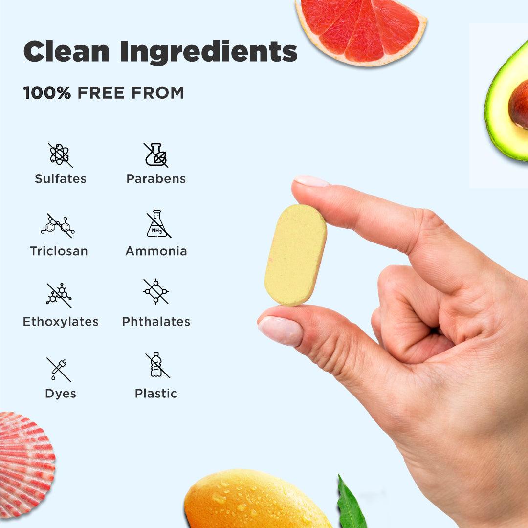 tabbsz, foam wash, foam wash tablets, plastic free, nontoxic, child safe, skin friendly, zero waste, eco friendly, India's first foam wash tablet, shipping globally, sensitive skin foam wash, gentle foam wash for sensitive skin, refillable foam wash, best foam wash, affordable foam wash, plastic-free soap, refillable foaming soap, ocean mist, foam wash