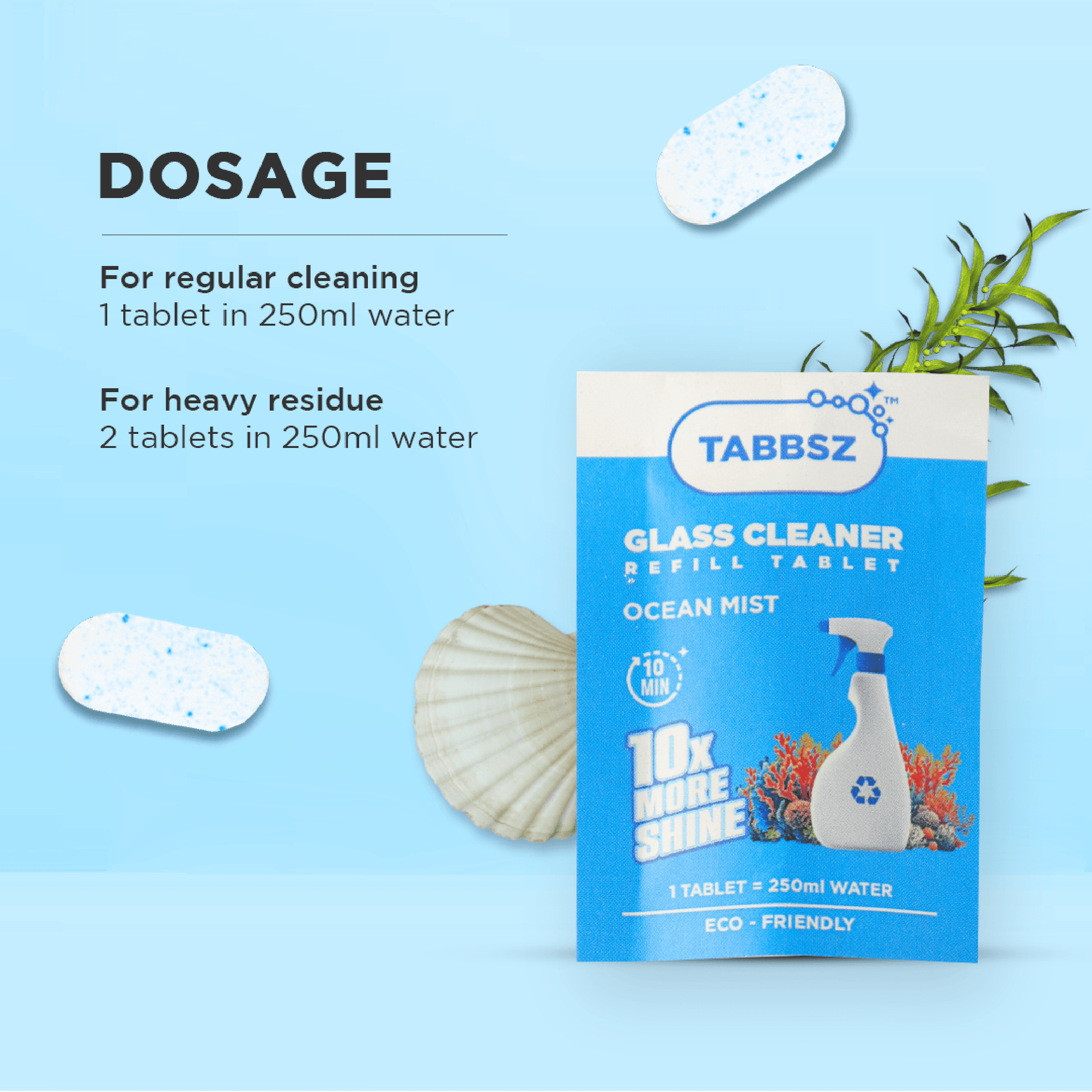 Tabbsz Ocean Mist glass cleaner is a non-toxic glass cleaning solution with natural ingredients, providing a streak-free shine and safe for kids, india's first cleaning tablet