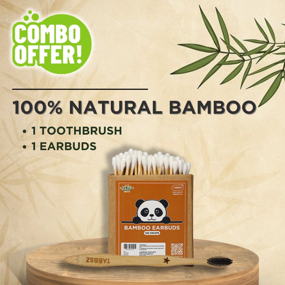 Tabbsz bamboo earbuds, safe for ears and made from natural materials, eco-friendly and chemical-free cotton swabs, biodegradable and gentle for daily use