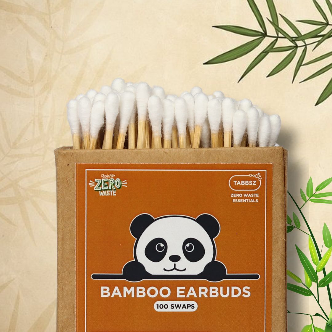 bamboo earbuds, zero waste earbuds, eco-friendly cotton swabs, bamboo cotton buds, plastic-free earbuds, sustainable ear swabs, biodegradable earbuds, TABBSZ bamboo earbuds, zero waste essentials