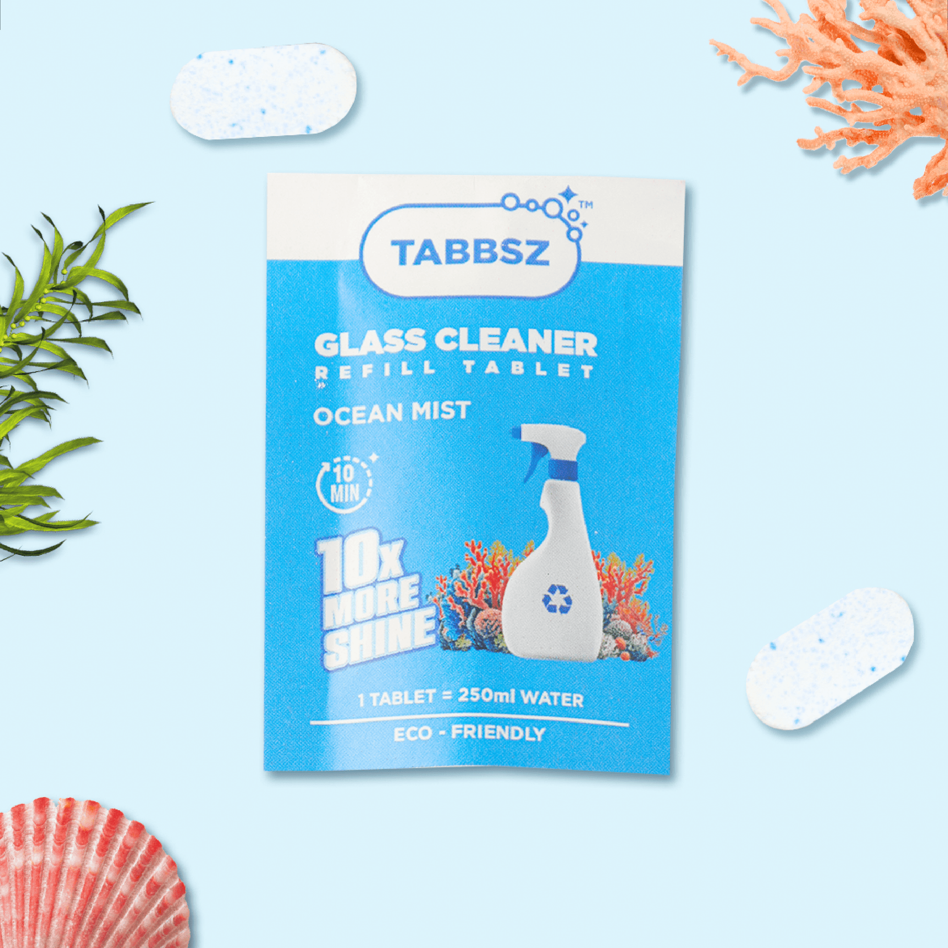 Tabbsz Ocean Mist glass cleaner is a non-toxic glass cleaning solution with natural ingredients, providing a streak-free shine and safe for kids, india's first cleaning tablet