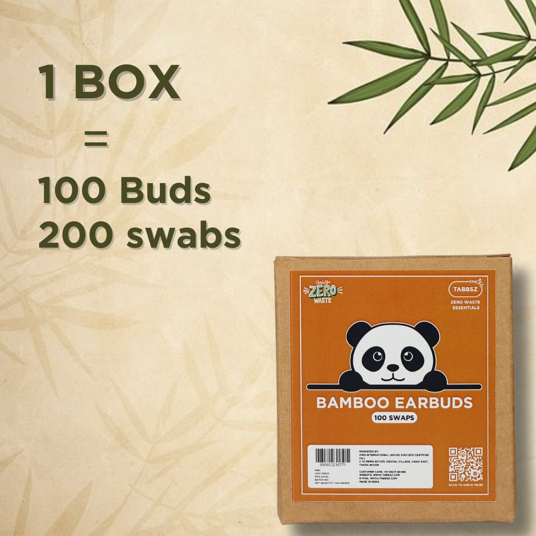 bamboo earbuds box content, 100 bamboo buds, 200 swabs bamboo earbuds, eco-friendly earbuds packaging, bamboo cotton buds quantity, TABBSZ bamboo earbuds