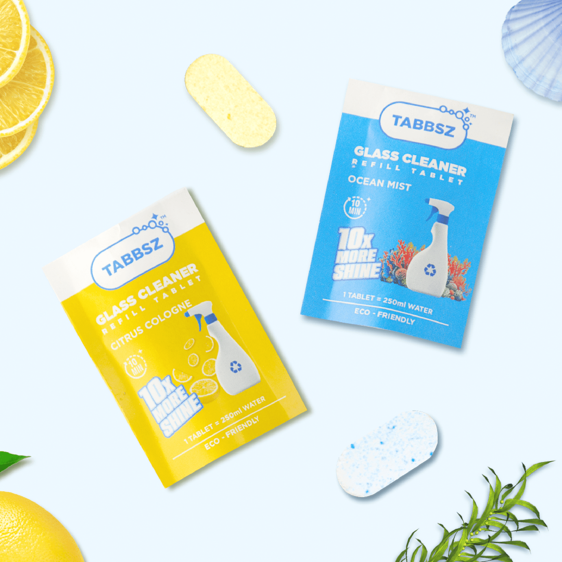 Tabbsz pack glass cleaner liquid, organic formula, eco-friendly and biodegradable, non-toxic, streak-free shine, safe for windows and glass surfaces, plastic-free sustainable packaging, india first cleaning tablet