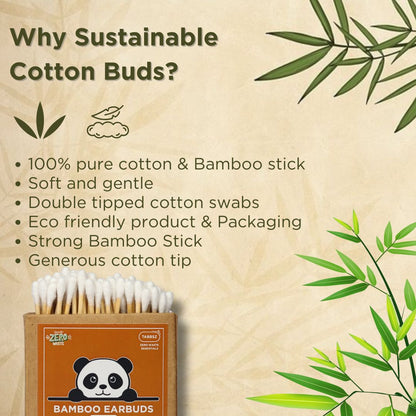 bamboo earbuds benefits, sustainable cotton buds, eco-friendly cotton swabs, bamboo cotton buds, plastic-free earbuds, biodegradable earbuds, zero waste earbuds, strong bamboo stick cotton buds, TABBSZ bamboo earbuds